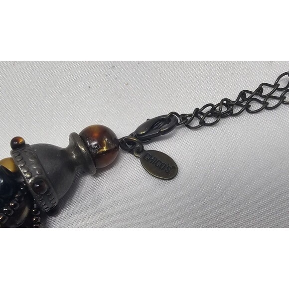 Vtg Chicos Black Brown Multi Strand Layered Beaded Necklace  Excellent Adjust - Picture 3 of 9